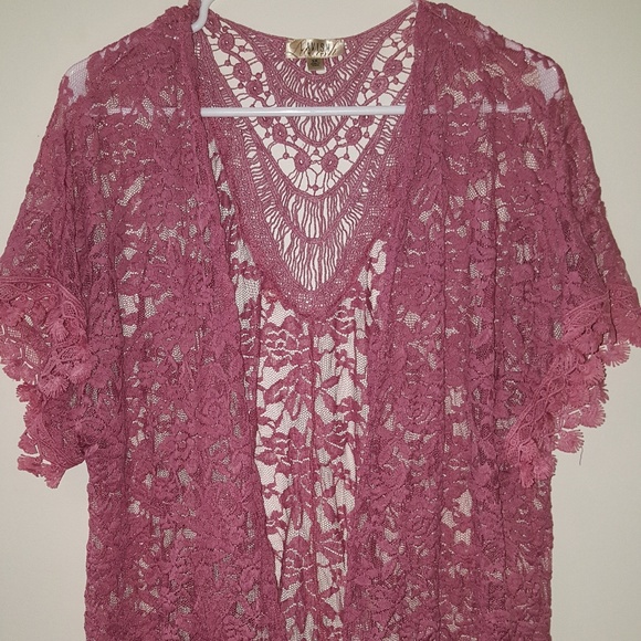 Lavish Sweaters - Lavish Plus Size (3X) Pink Lace Floral Cardigan